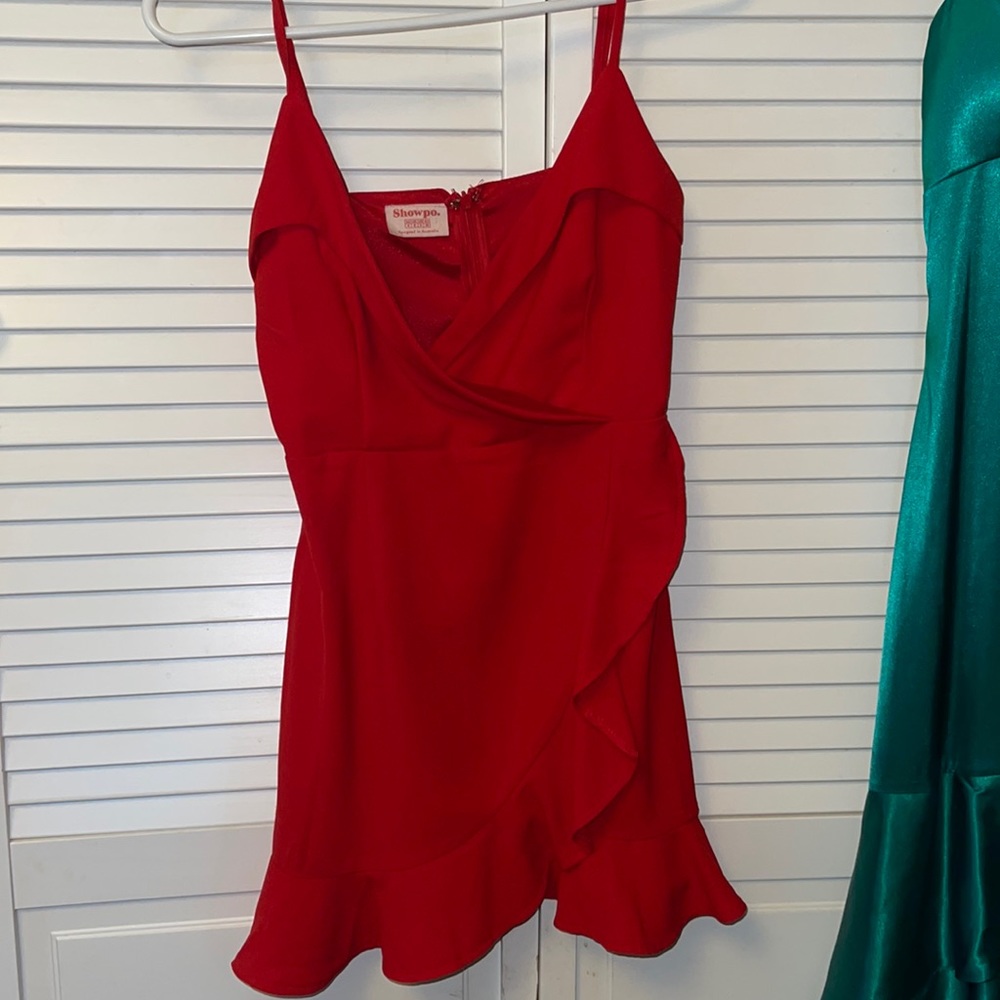 Showpo. Bright Red Dress with Ruffle Bottom
